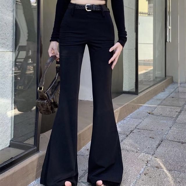 High Pants Rise Plain Flared