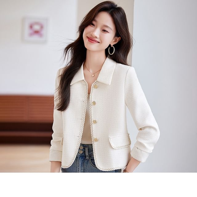 Collared Button-Up Tweed Jacket