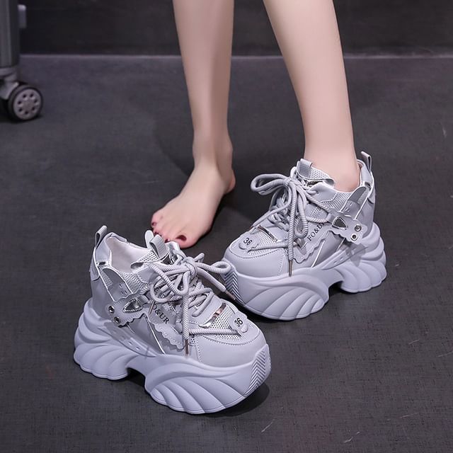 Lettering Lace-Up Platform Sneakers