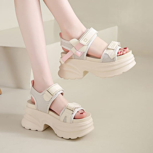 Adhesive Strap Platform Chunky Heel Sandals