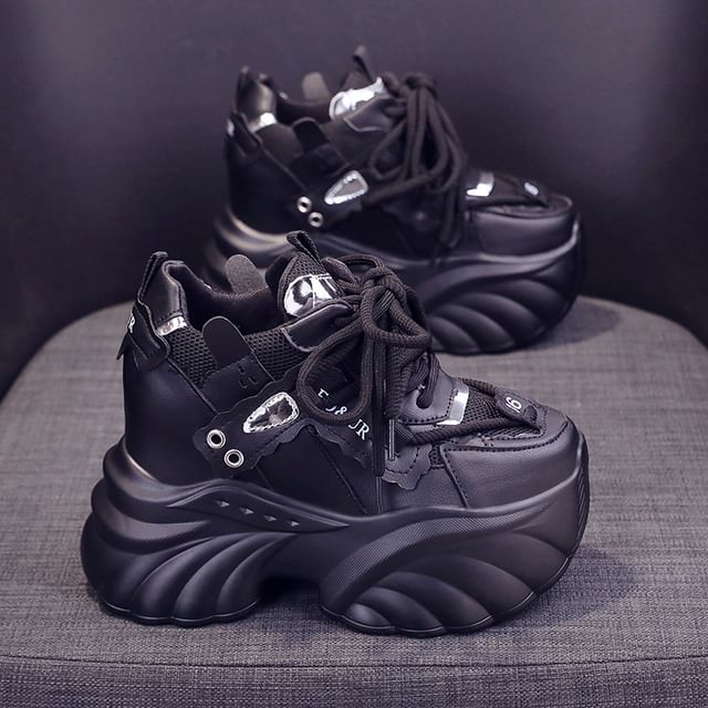 Lettering Lace-Up Platform Sneakers