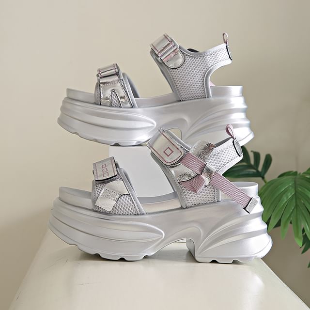 Adhesive Strap Platform Chunky Heel Sandals