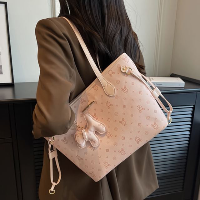 Patterned Faux Drawstring Leather Tote Bag