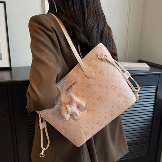 Patterned Faux Drawstring Leather Tote Bag