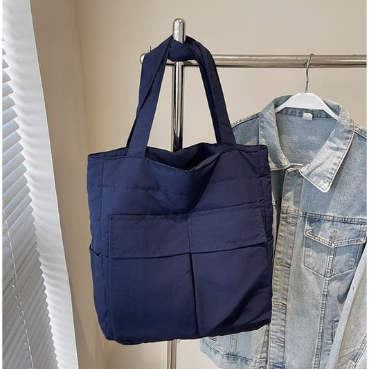 Tote Plain Flap Fabric Bag Pocket