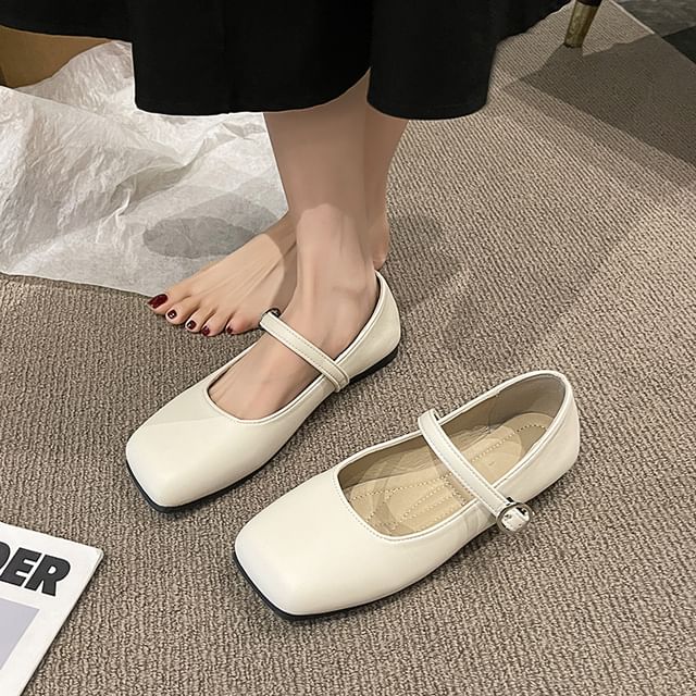 Leather Toe Mary Square Faux Plain Jane Flats