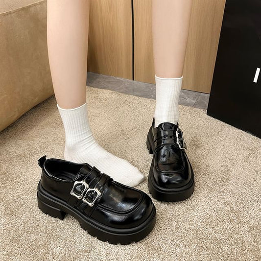 Shoes Leather Faux Buckled Platform Plain