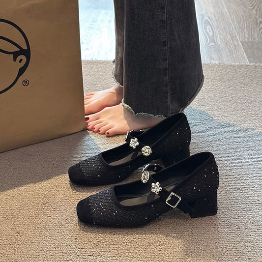 Accent Pumps Heel Metal Jane Mary Sequin Chunky