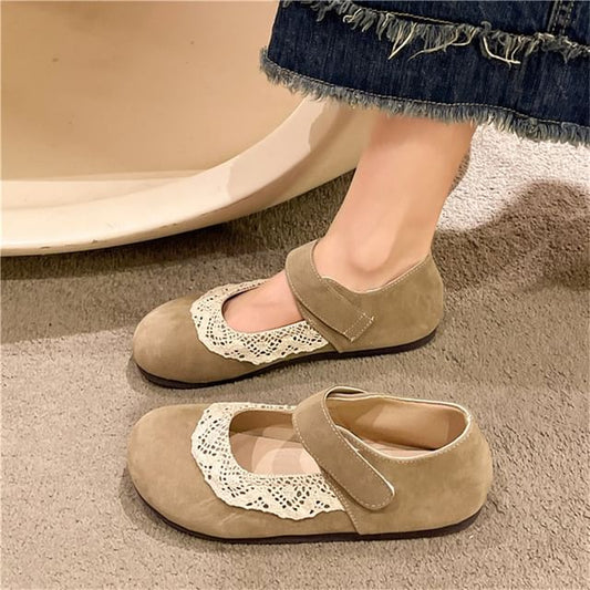 Toe Flats Trim Lace Jane Mary Round