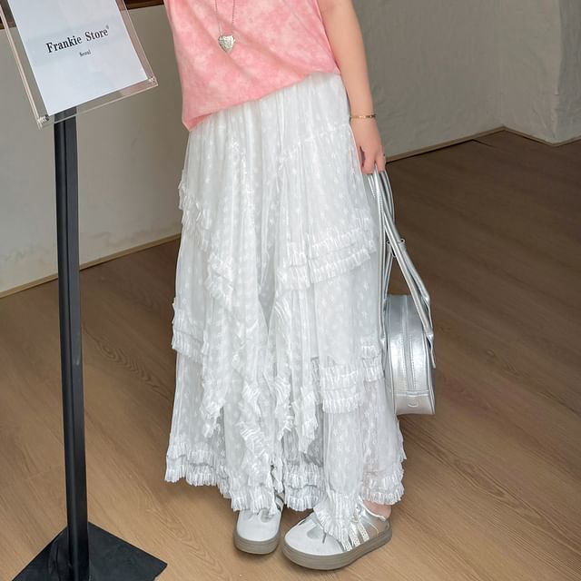 Flowing Lace-Trimmed Maxi Flared Skirt with Elevated Waistband