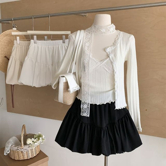 Classic Mini Flared Skirt with Elastic Waistband