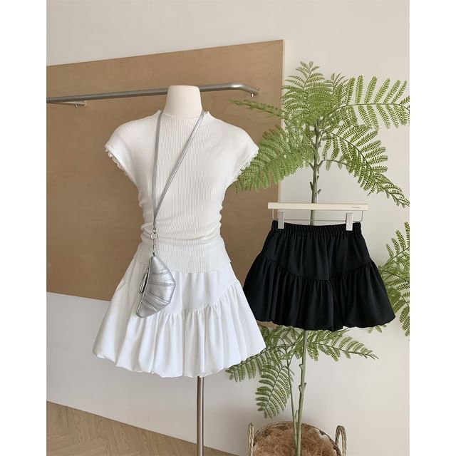 Classic Mini Flared Skirt with Elastic Waistband