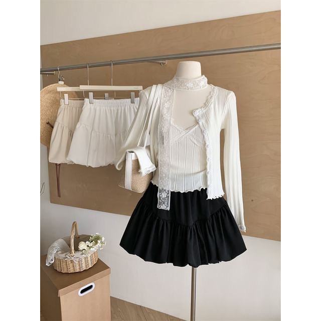 Classic Mini Flared Skirt with Elastic Waistband