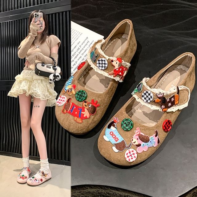 Applique Jane Animal Shoes Cartoon Mary