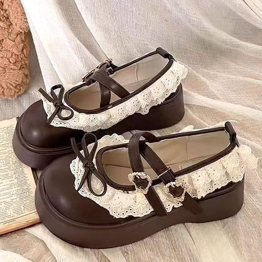 Buckled Jane Shoes Mary Trim Platform Ruffle Lace