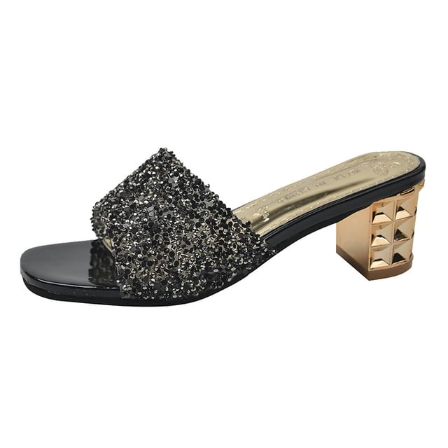 Rhinestone Sandals Heel Slide Chunky