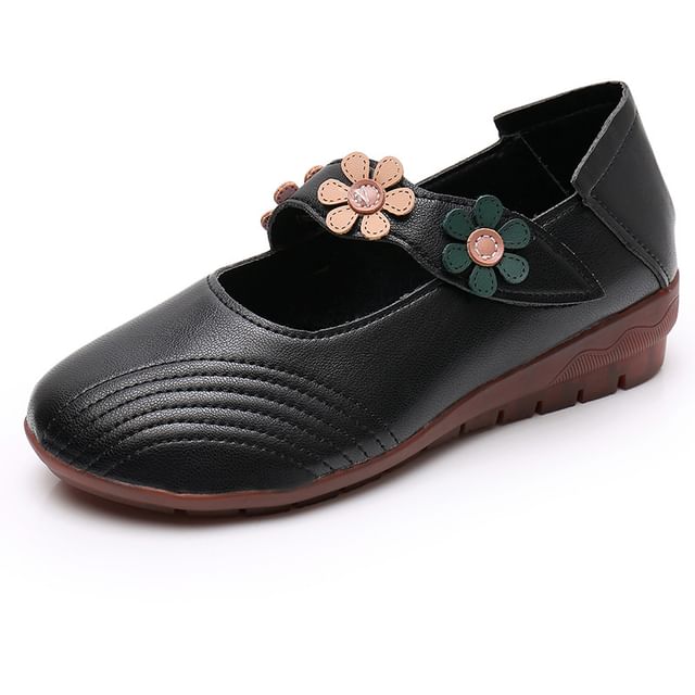 Detail Jane Flower Leather Shoes Faux Mary