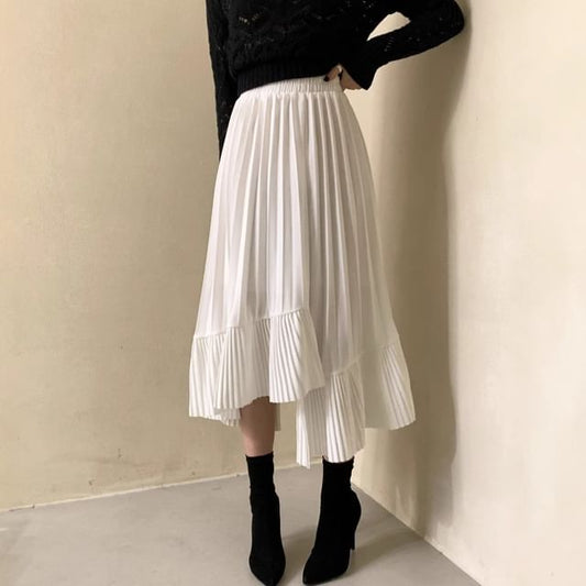 Asymmetrical A-Line Midi Skirt with High Waist