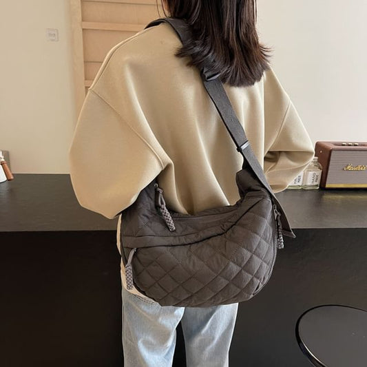 Nylon Crossbody Bag Quilted Zip Plain