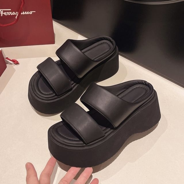 Slide Sandals Faux Platform Leather