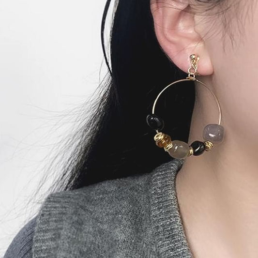 Hoop Irregular Beaded Hook Clip-On / Earring Drop