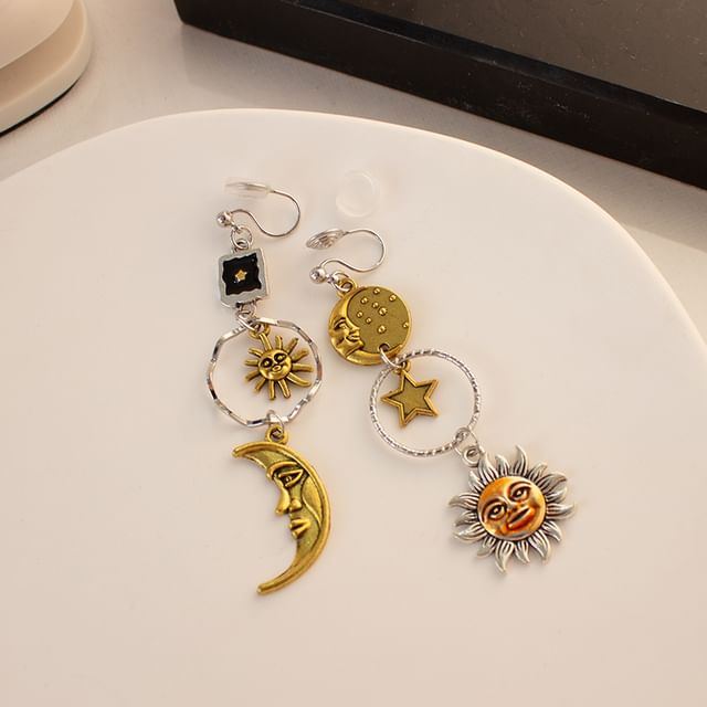 Earring Sun Drop / Moon Asymmetrical Clip-On