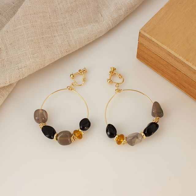 Hoop Irregular Beaded Hook Clip-On / Earring Drop