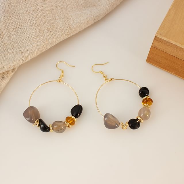 Hoop Irregular Beaded Hook Clip-On / Earring Drop
