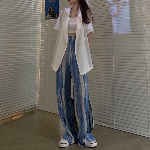 High Pants Wide Leg Pleated Patterned Rise Print