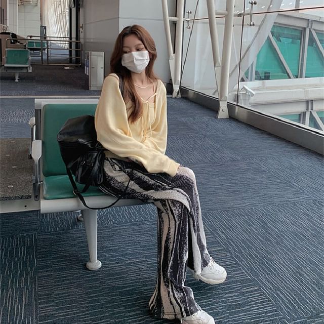 High Pants Wide Leg Pleated Patterned Rise Print