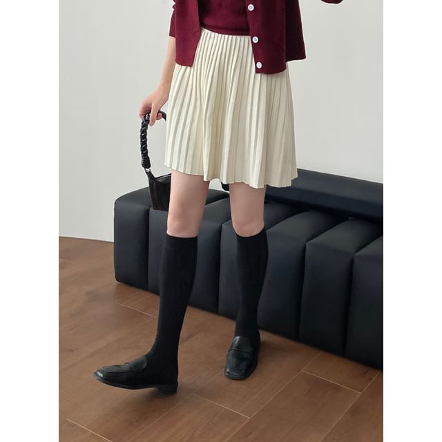 Plain Pleated Mini Skirt with High Rise
