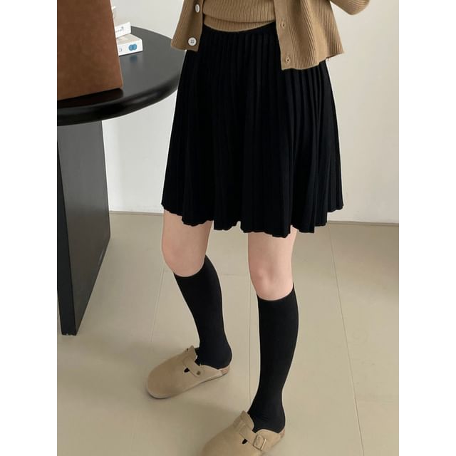 Plain Pleated Mini Skirt with High Rise