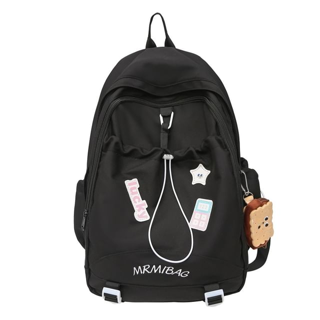 Letter Color Block Embroidered Backpack Drawstring