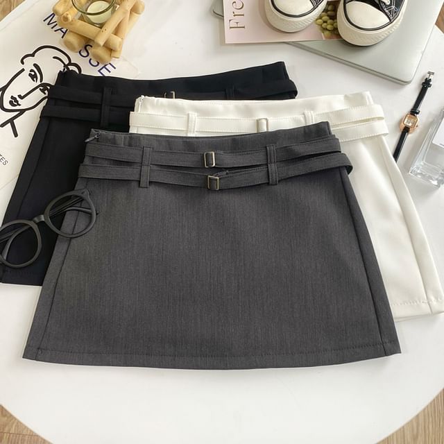 High-Rise Mini Flared Skirt with Belted Accent