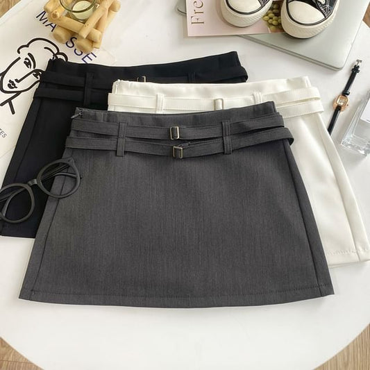 High-Rise Mini Flared Skirt with Belted Accent