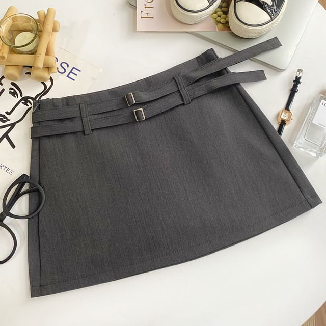 High-Rise Mini Flared Skirt with Belted Accent