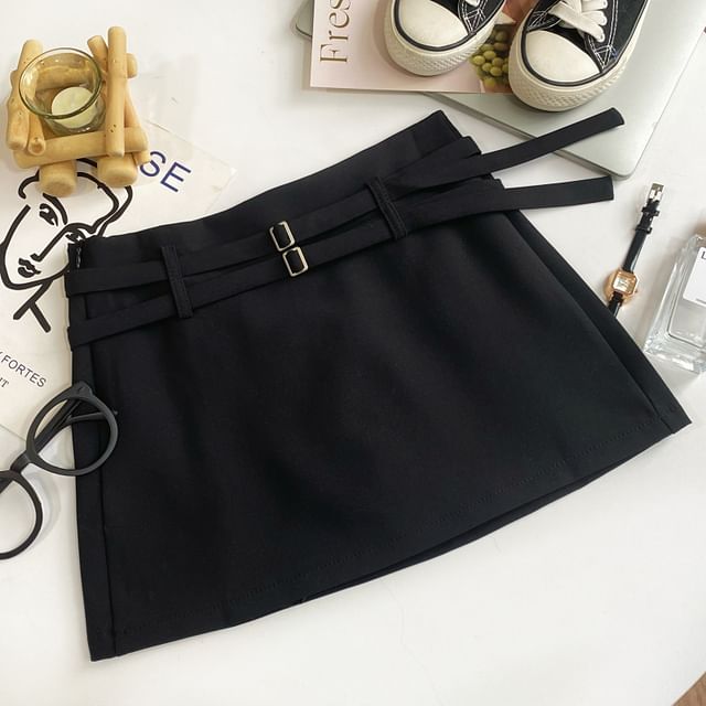 High-Rise Mini Flared Skirt with Belted Accent