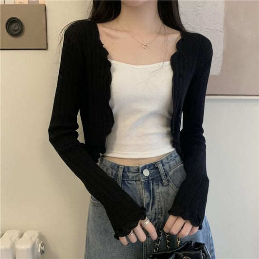 Edge Plain Lettuce Crop Front Cardigan Open