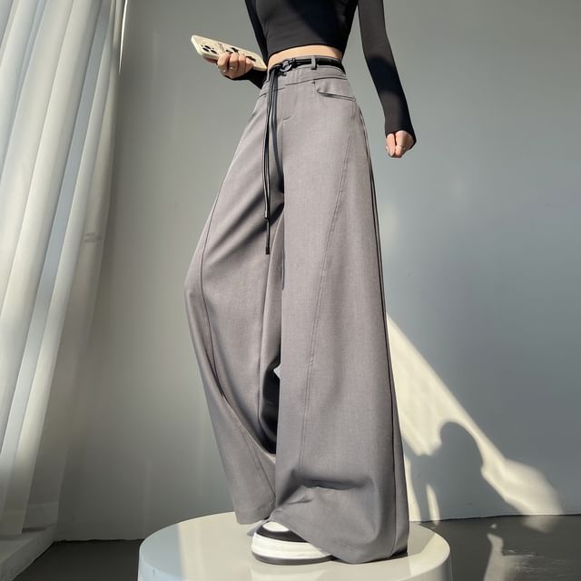 Dress Waist Wide Plain High (Various Designs) Pants Leg