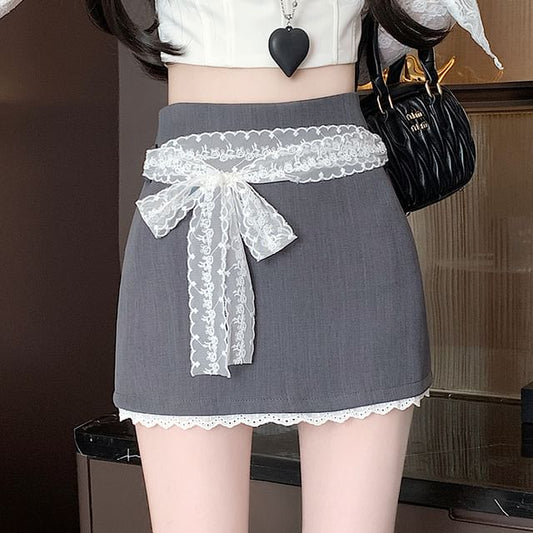 Skort High Lace Panel Waist