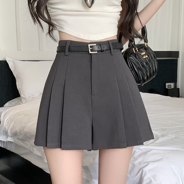 Waist Skort High Pleated Plain