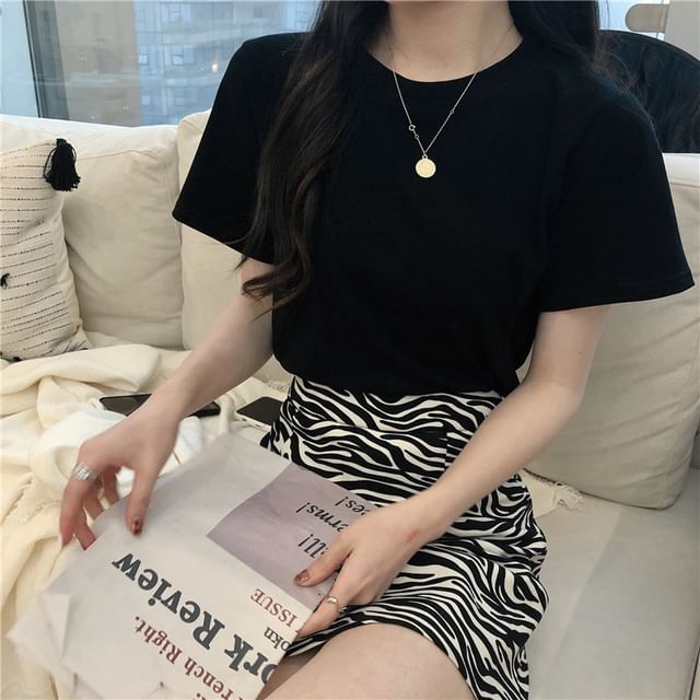 T-Shirt Plain Crewneck Crop Short-Sleeve