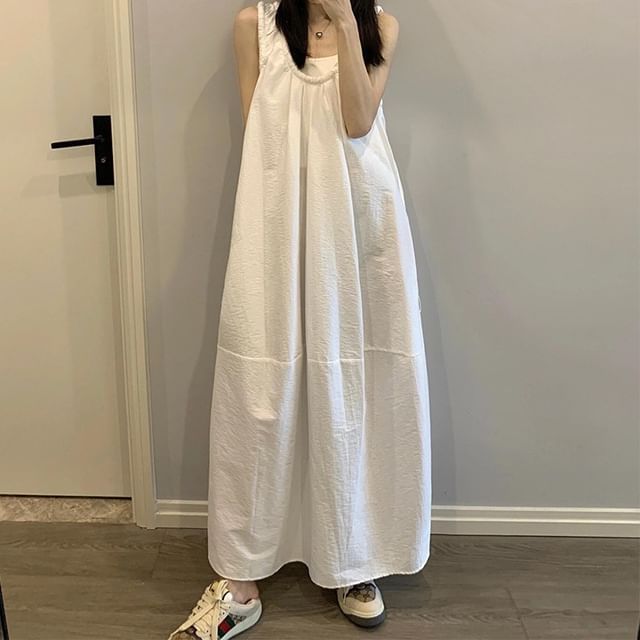 Sleeveless Scoop Neck Plain Maxi Sundress