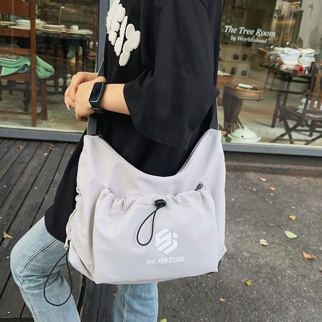 Lettering Crossbody Drawstring Bag