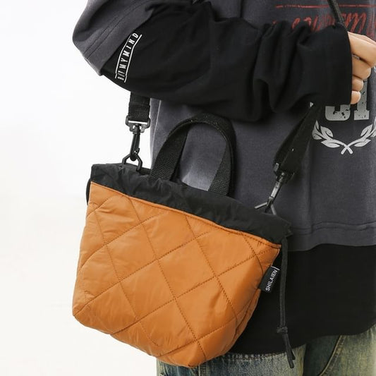 Quilted Bag Crossbody Drawstring Two-Tone