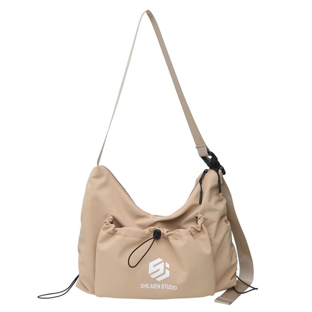 Lettering Crossbody Drawstring Bag