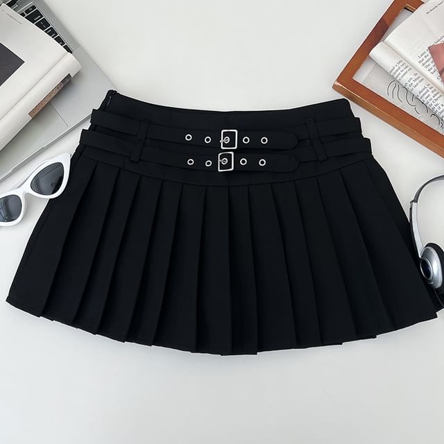 Belted Accordion Pleated Mini A-Line Skirt with High Waist