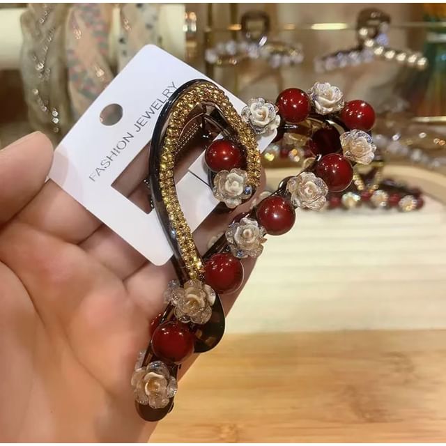 Claw Bead Rhinestone Heart Hair