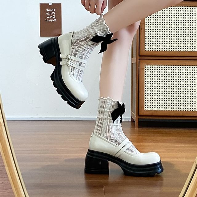 Shoes Genuine Platform Heart Double Strap Leather Jane Mary Buckled