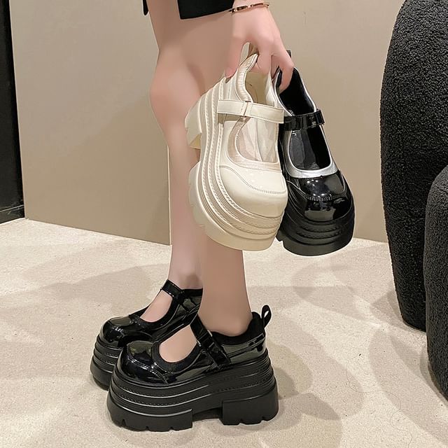 Strap Leather Mary Shoes Platform Adhesive Jane Faux